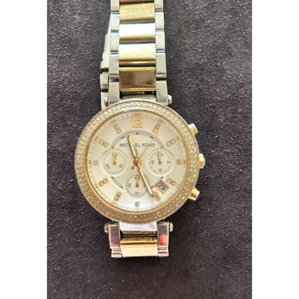 Michael Kors Parker Two-Tone Chronograph Watch MK5626 Crystal Bezel Read
